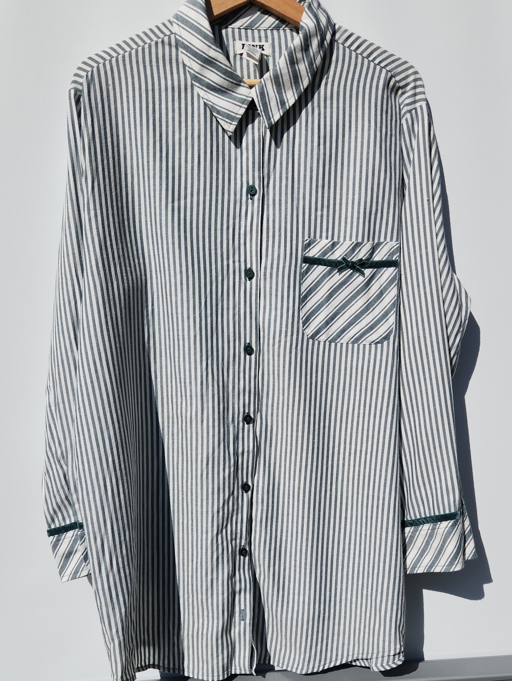 PINK Victoria's Secret White & Dark Green Striped Button-Down Shirt
